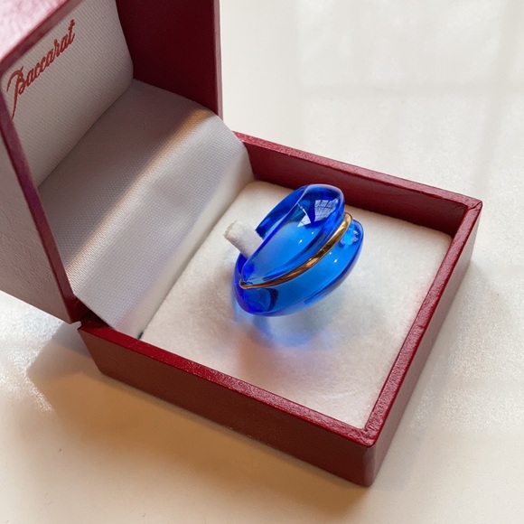 Baccarat crystal 18k gold inlay and silver ring size 6.5. Original with …